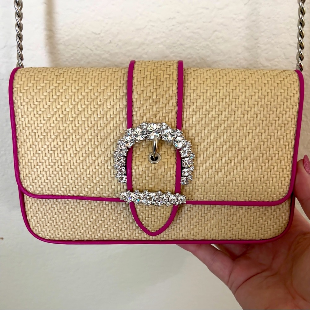 NWT Jimmy Choo Raffia Cheri Wallet on Chain Crossbody